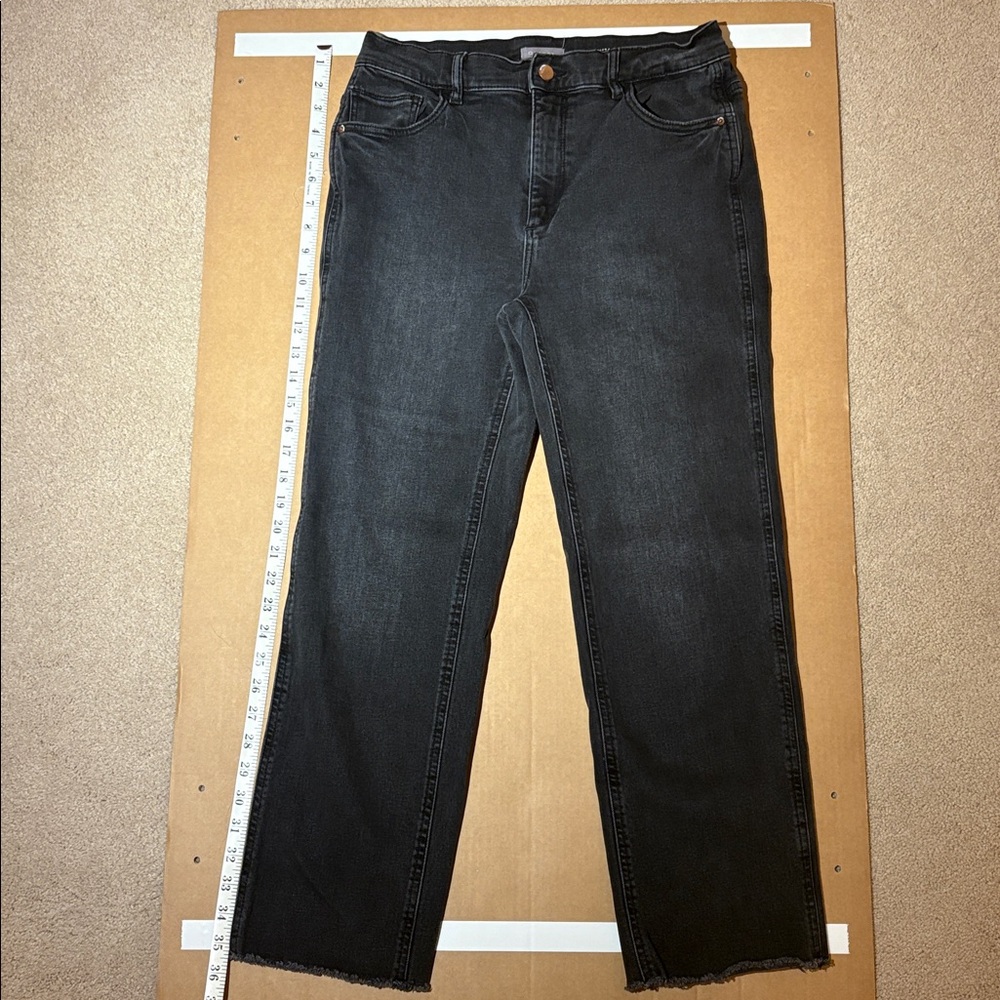 DL1961 Straight Leg Jeans Womens 30 Patti Black Ankle High Rise Denim Frayed